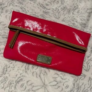 Nine West Glossy Pink and Brown Clutch with removable shoulder strap